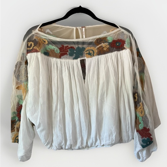 Free People Tops - Free People Ivory Lace Floral Embroider Peasant Blouse — Size S, NWT $128